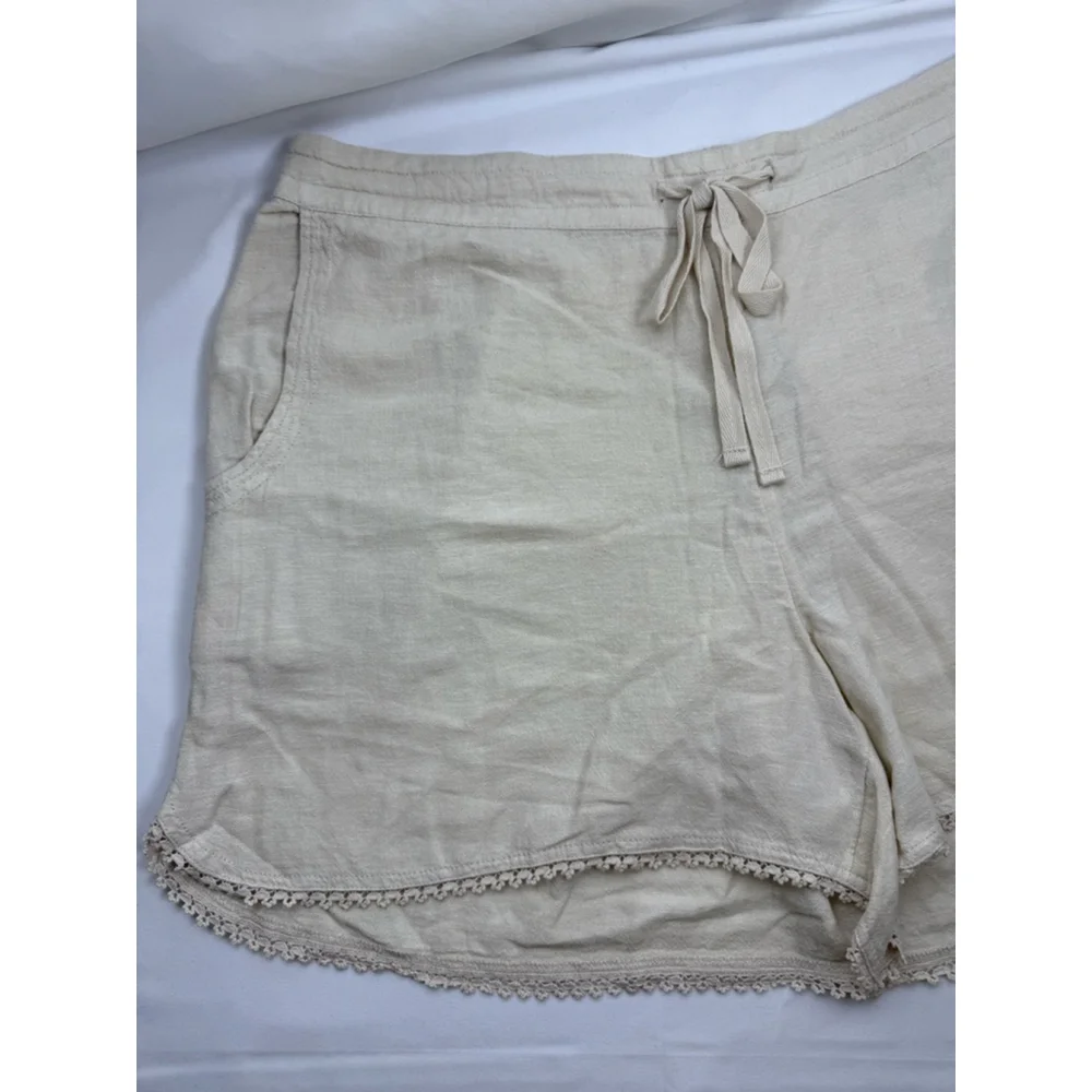 Women's Caslon Linen Blend Shorts Beige/Tan Size XL with Lace Trim - Picture 4 of 10